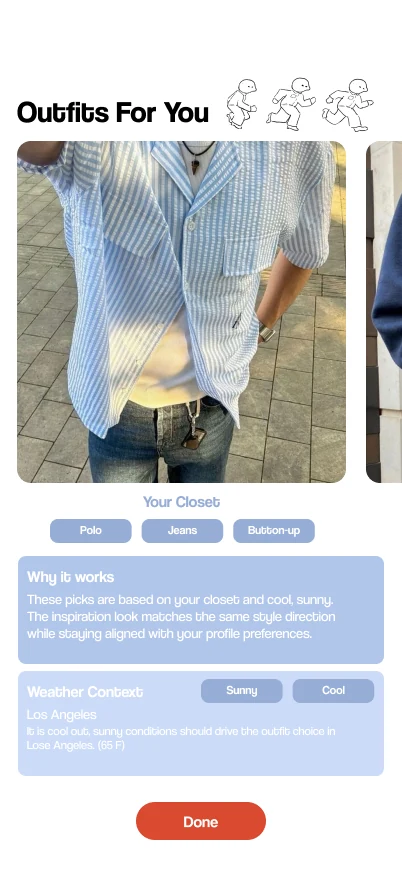Generated outfits screen